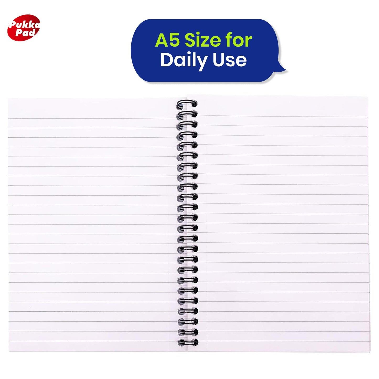 Pukka Pad, Striped Jotta Pad A5 Notebook 3-Pack with Twin Wire Binding - 200 Pages of 80GSM Paper with 8mm Lines and Perforated Edges � Assorted Colours, 21 x 14.5 cm