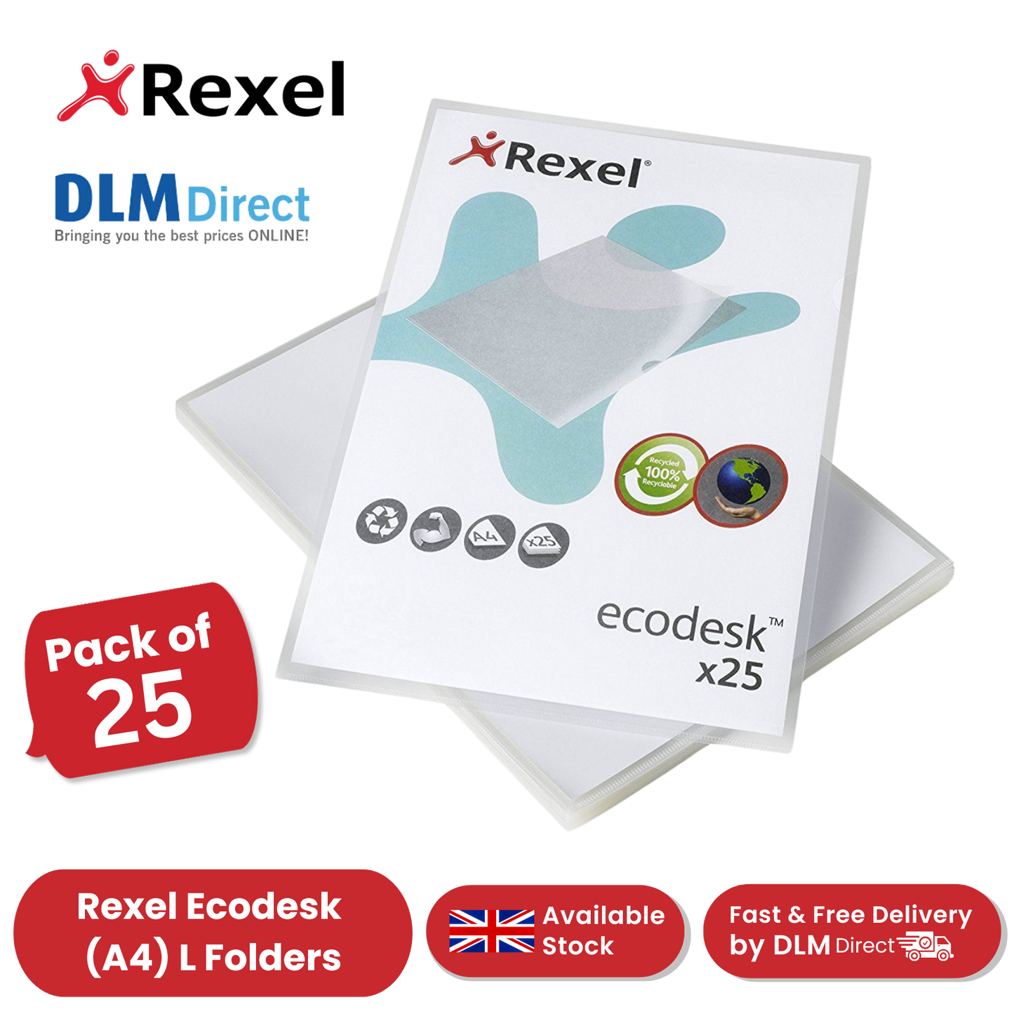 Rexel Ecodesk (A4) L Folders Pack of 25 Folders - 1 to 5 Packs