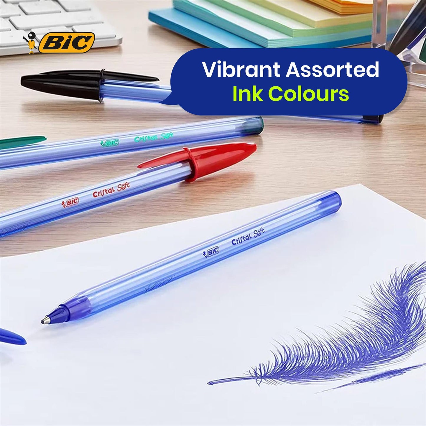 BIC Cristal Soft Ballpoint Pens Pack of 10 with 1.2mm Medium Tip Blue Ink for Office and School Use