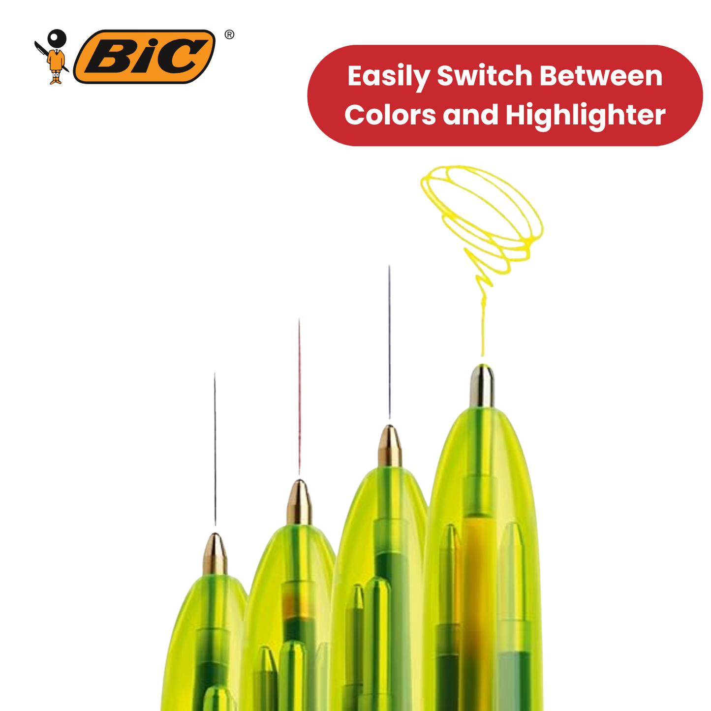 Bic 4 Colours Fluo Retractable Ballpoint Pen - Pack of 1