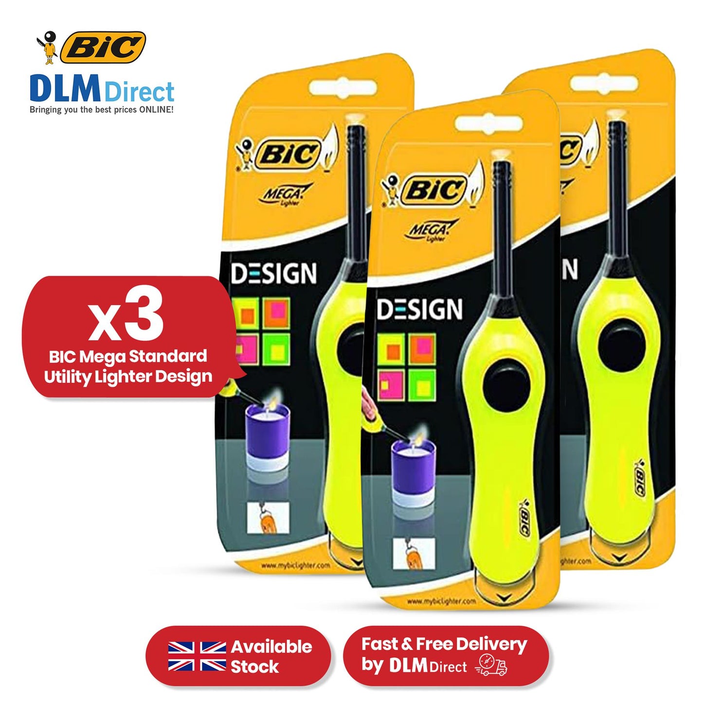 BIC Mega Utility Lighter - Plastic 6cm Wand Cooking Lighter, Push Button Lighters for BBQ