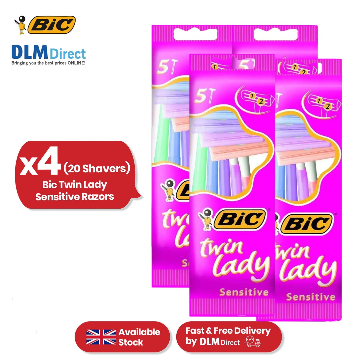 Bic Twin Lady Sensitive Razors - Easy Glide Travel Razor, Sensitive Skin Razors for Women