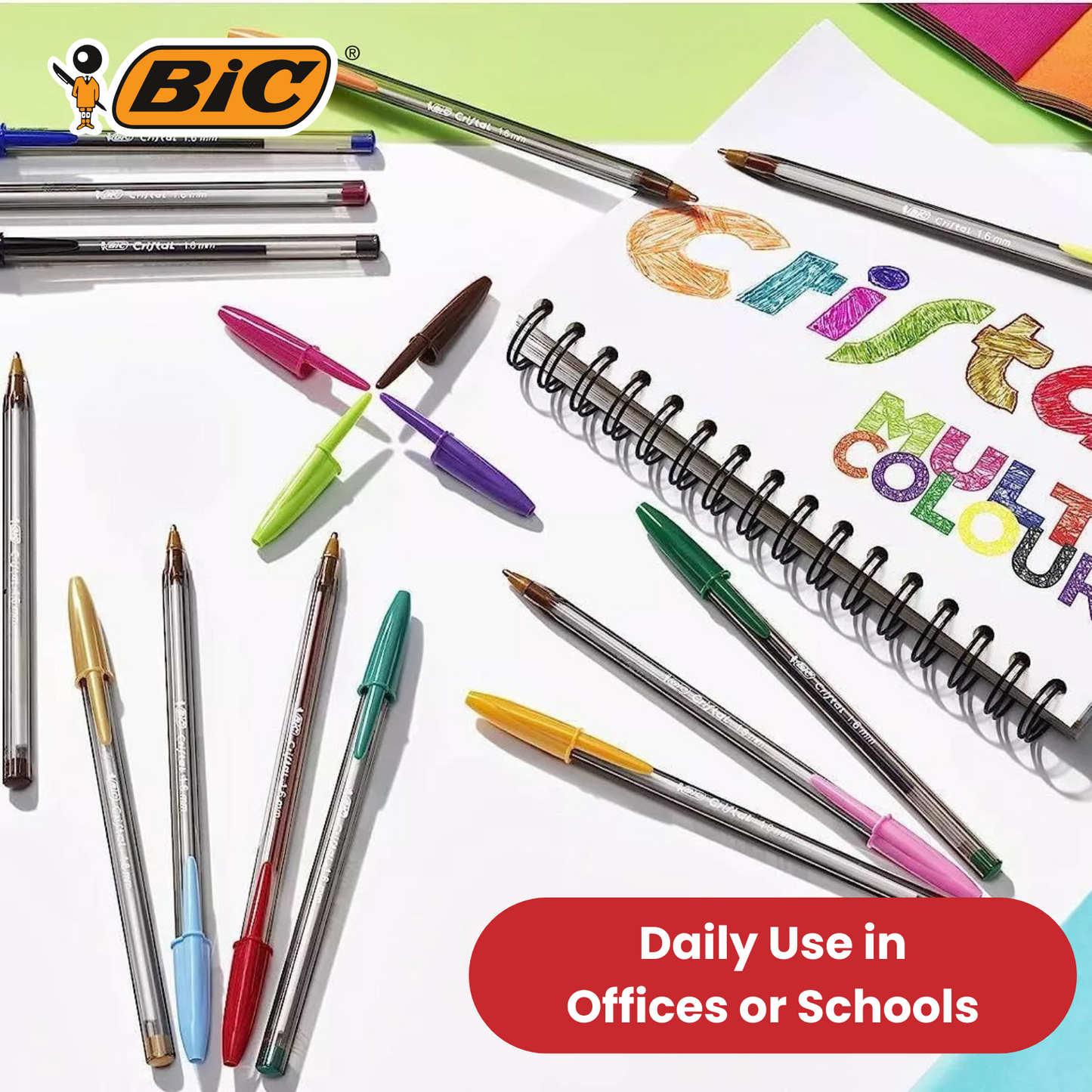Bic Cristal Fun Green Ballpoint Pen Smooth Writing Medium Tip Pen for School Office Tasks, Pack of 1