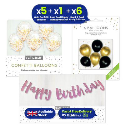 Gold Confetti Balloons Black Gold Balloons and Rose Gold Happy Birthday Garland
