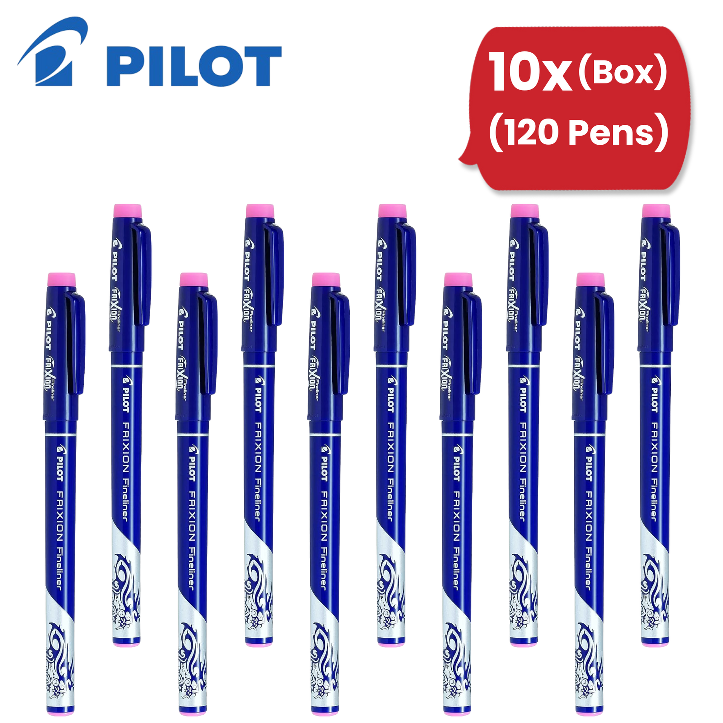 Pilot Frixion Fineliner Felt Pen Vibrant Baby Pink Erasable Ink - Pack of 12
