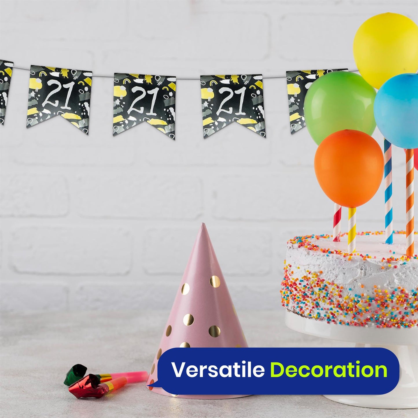 Happy 21st Birthday Black and White Bunting 4M Party Banner with 10 Flags Durable