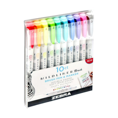 Zebra Pen MIDLINER Brush Pens 10 Pcs Dual Tip Colouring Pen, Assorted Colour Brush Marker for Work