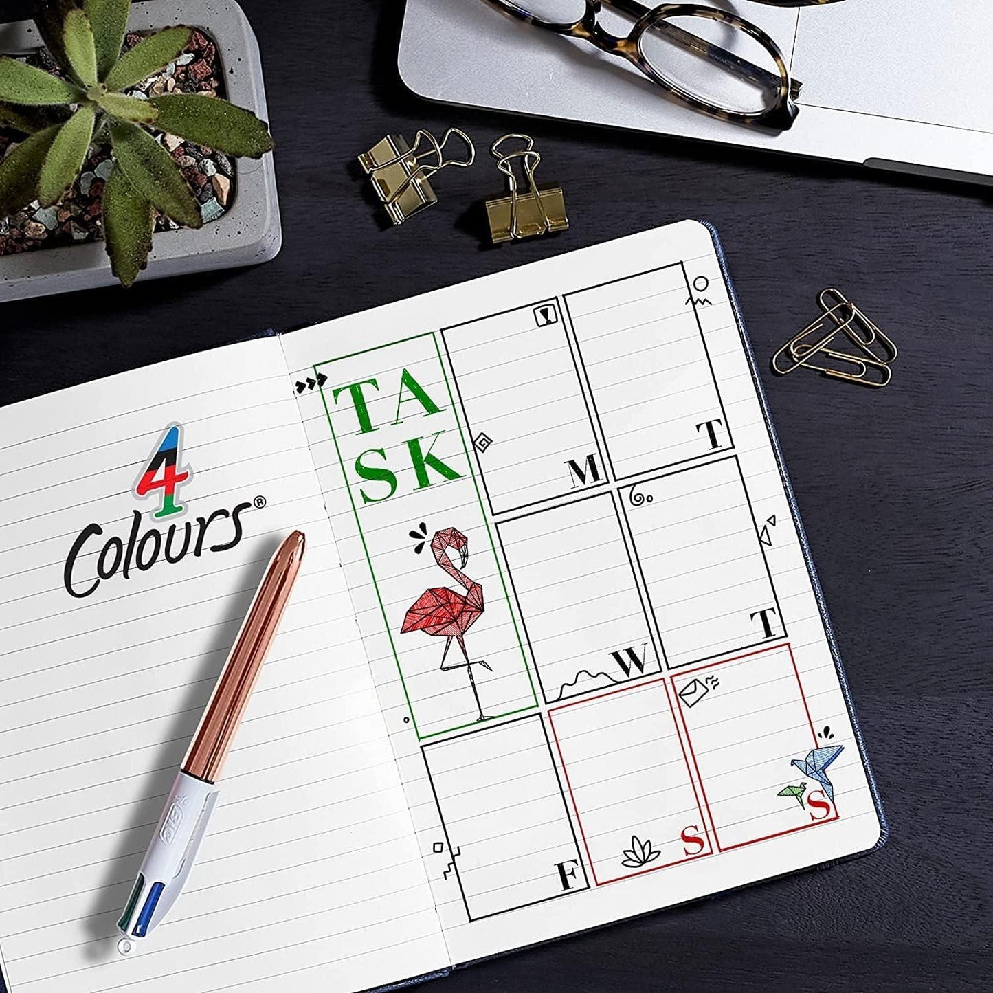 BIC 4 Colour Shine - Rose Gold - Pack of 3