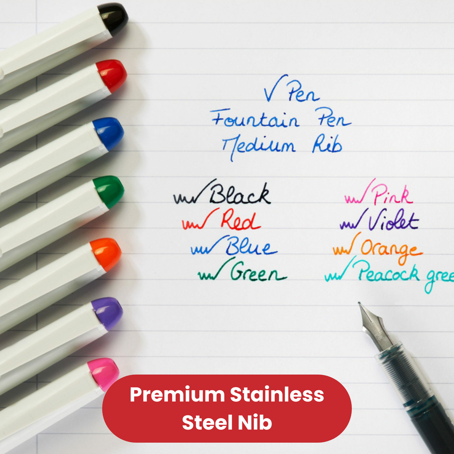Pilot VPen Disposable Fountain Pens Smooth Writing, Pre-Filled Ink - Violet