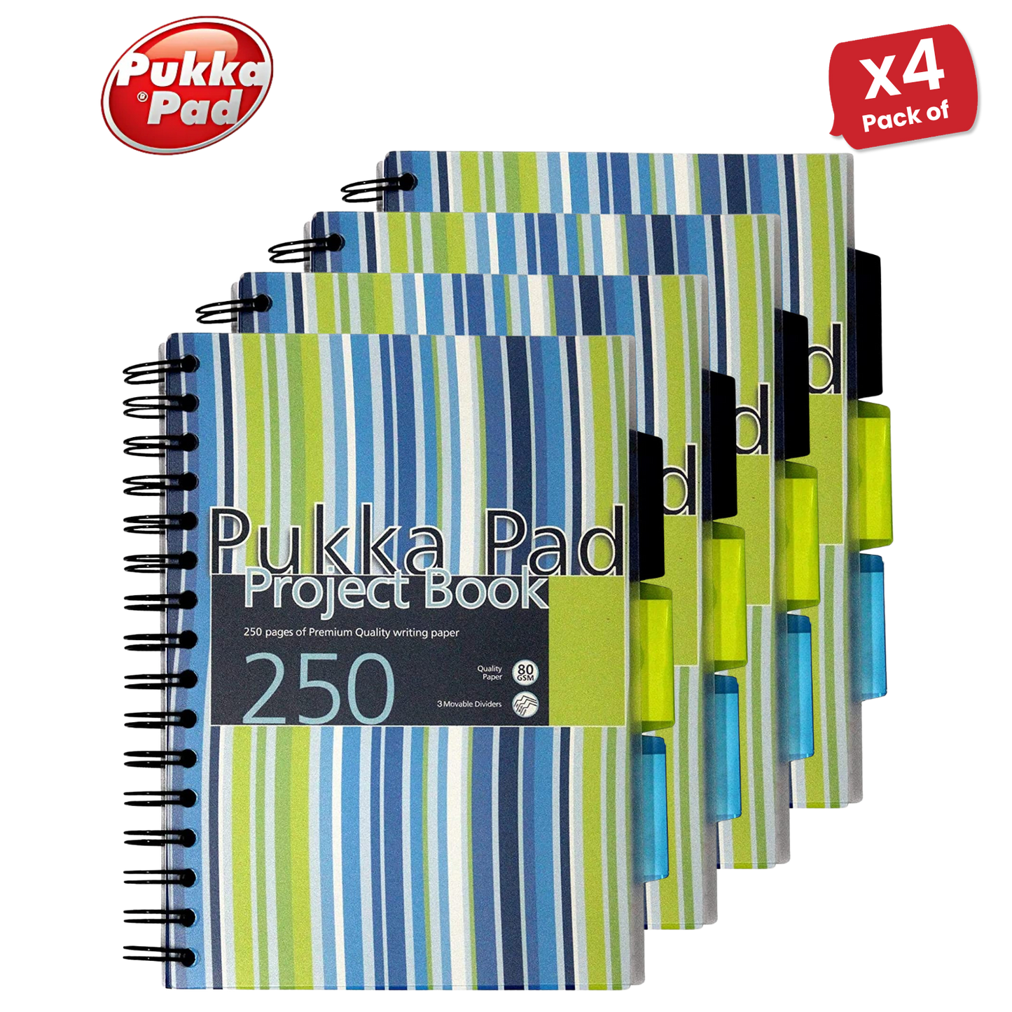Pukka A5 Stripes Project Book, 250 Page, Lined, Single Notebook for Study & Work