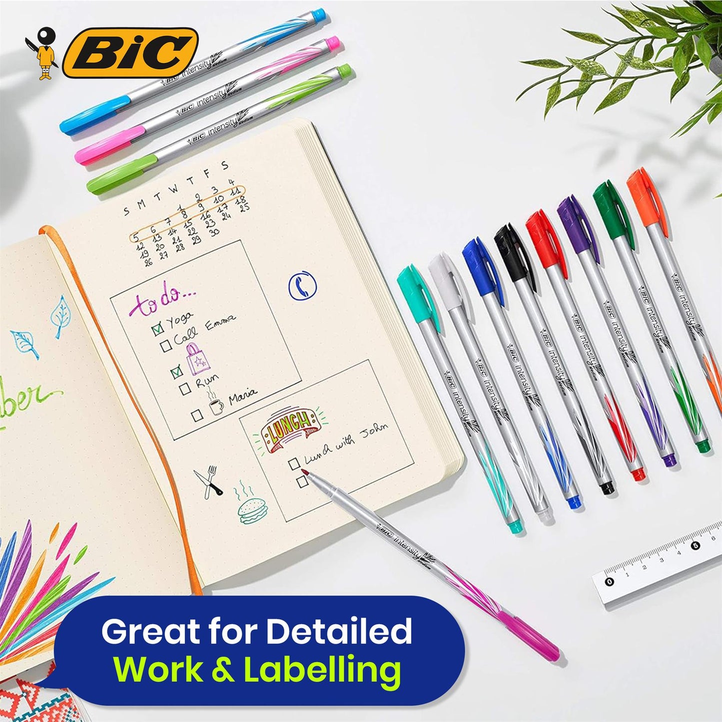 BIC Intensity Felt Tip Pens Medium Point Assorted Colours - Pack of 8