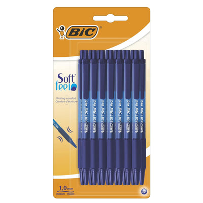 BIC Soft Feel Clic Grip Pens Pack of 15 Blue Ballpoint Pens with 1mm Tip