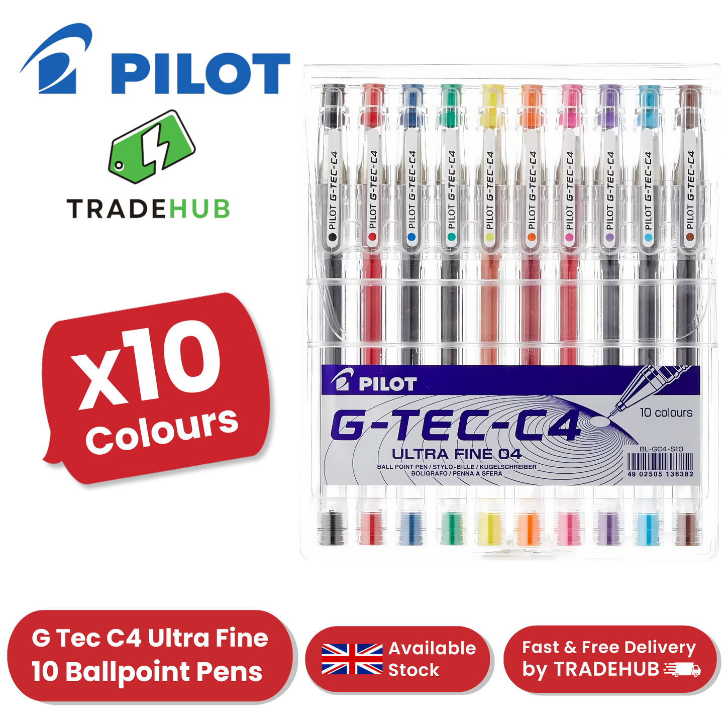 Pilot G-Tec-C4 Ultra Fine 0.4mm Gel Pen Set -