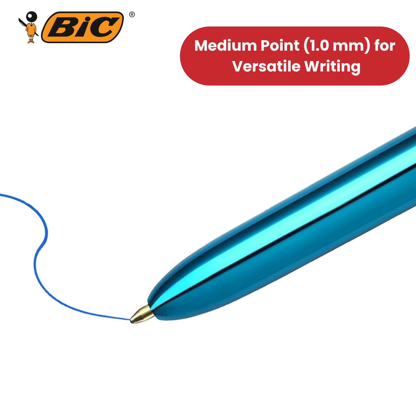 Bic 4 Colour Pack of 3 - 1 Shine Blue + 1 Shine Purple + 1 Shine Pink