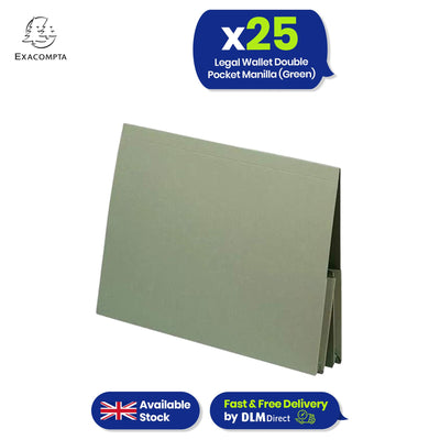 Guildhall Double Pocket Legal Wallet – 315gsm manilla Folder Office Documents, Pack of 25 (Green)