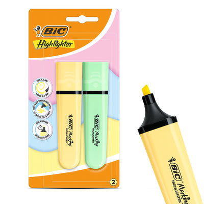 BIC 2x Marking Highlighter Flat Pastel Yellow & Green Modular Tip for Precise Highlighting