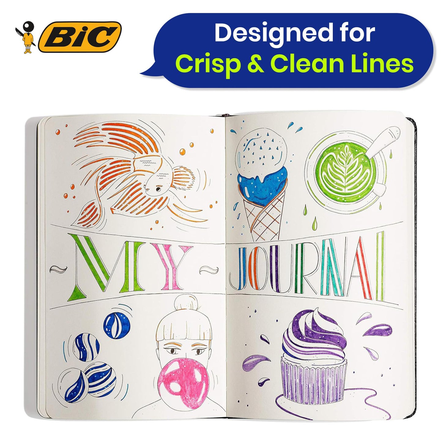 BIC Intensity Felt Tip Pens Medium Point Assorted Colours - Pack of 8