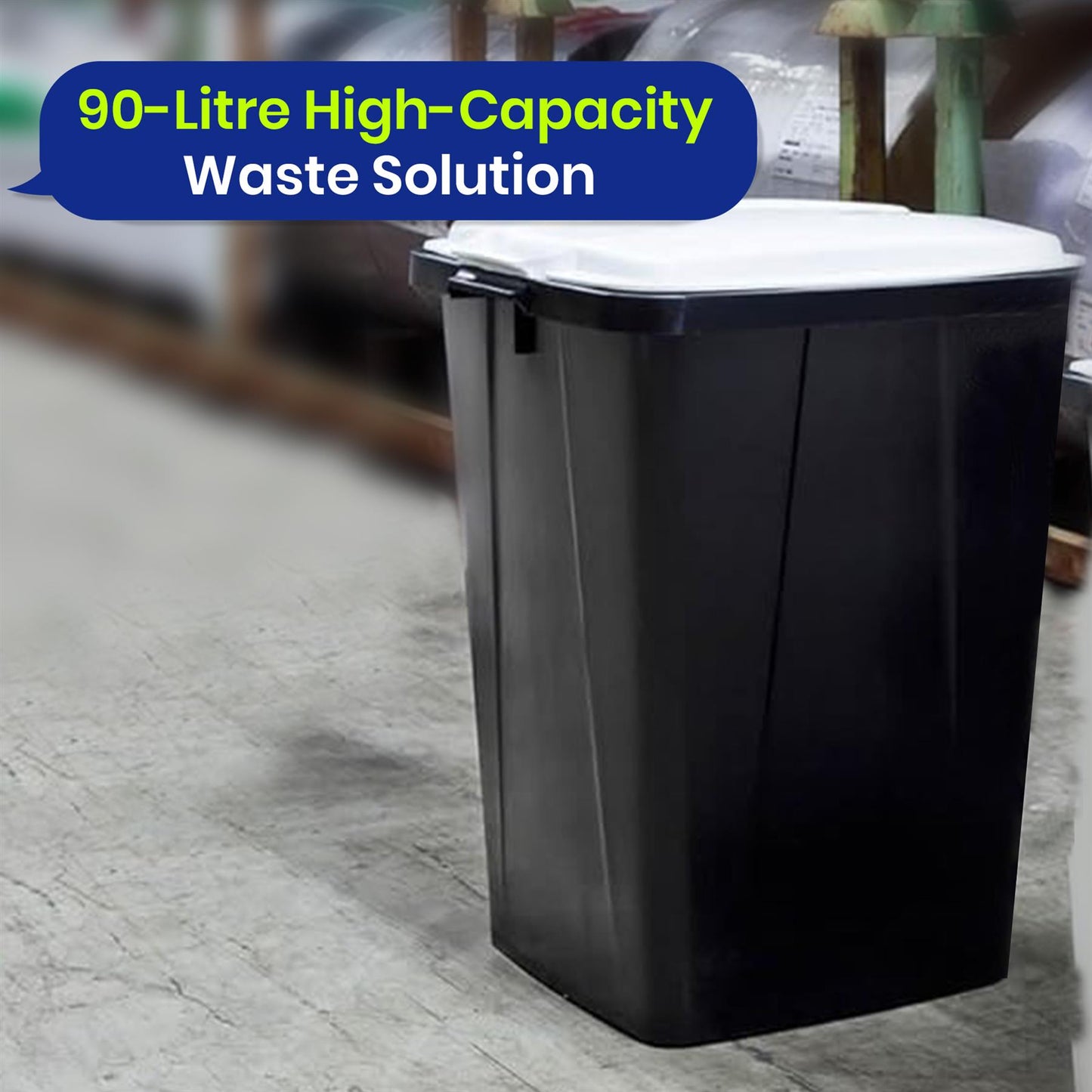 Durable Durabin Black Waste Bin 90L Stackable Plastic Bin with Sturdy Handles