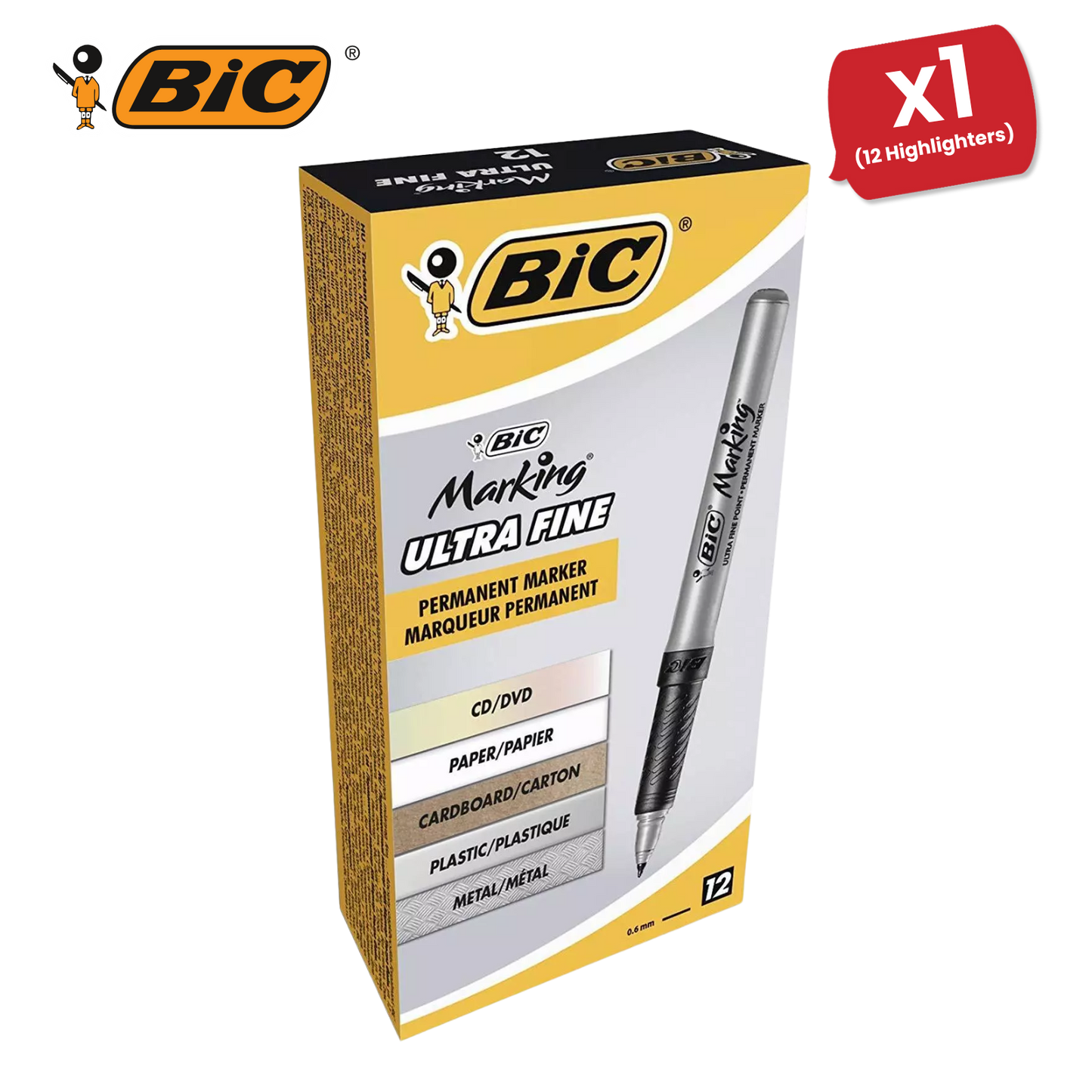 BIC Marking Permanent Markers Ultra Fine Tip Black - Pack of 12 - 1 to 5 Packs