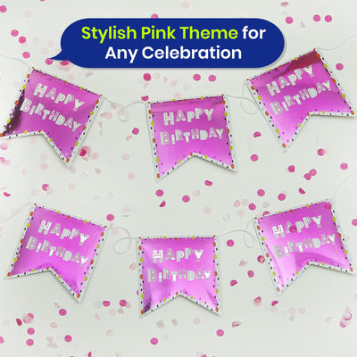 Happy Birthday Pink Bunting and Banner Set Ready to Hang Paper Party Decor