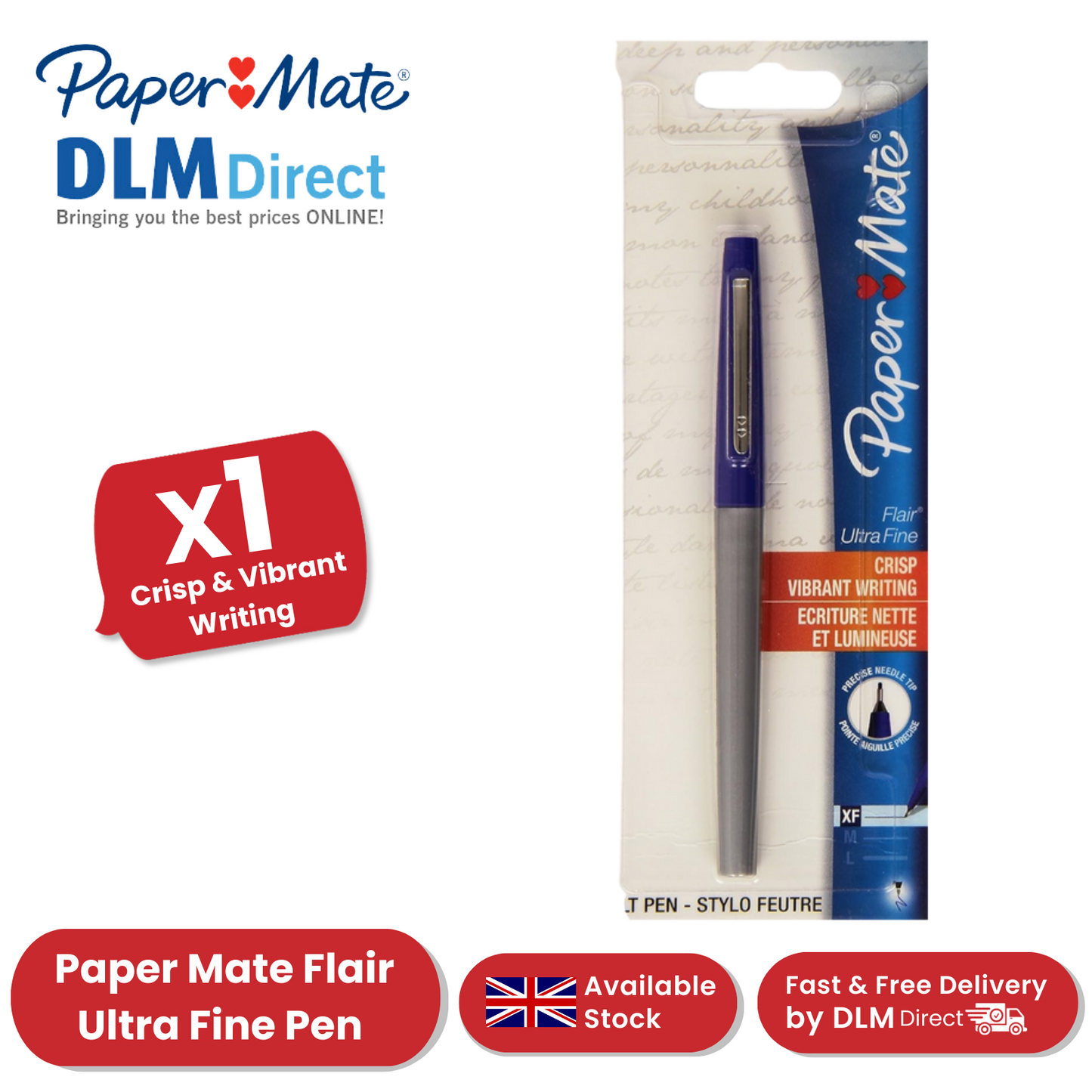 Papermate Flair Ultra Fine 0.5 - Blue - Single - Pack of 2 to 36