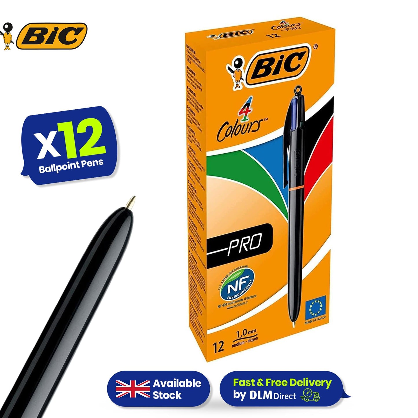 Bic 4 Colours Pro Ballpoint Pen 1.0mm - Pack of 12