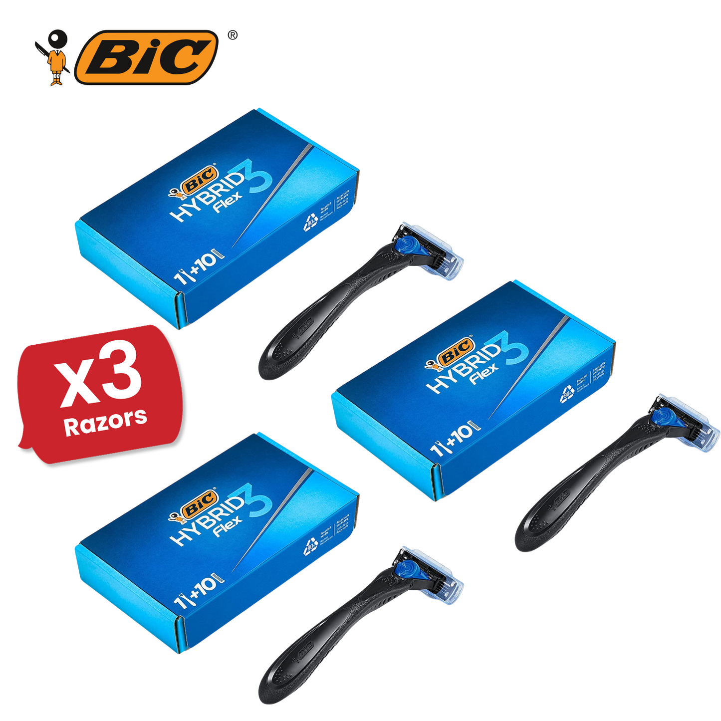 BIC Hybrid 3 Flex Refillable Men's Razor - 1 Handle + 10 Blades Pack