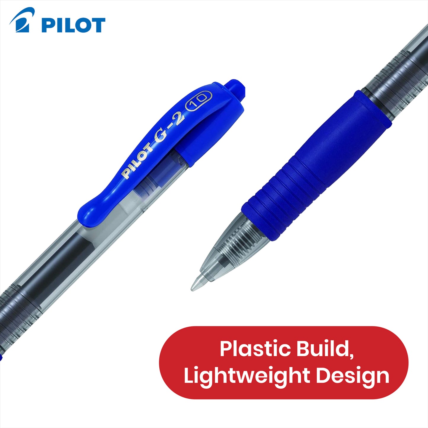 Pilot G2 10 Broad Blue Ballpoint - Retractable Pen, 0.6mm Refillable Biro for Kids