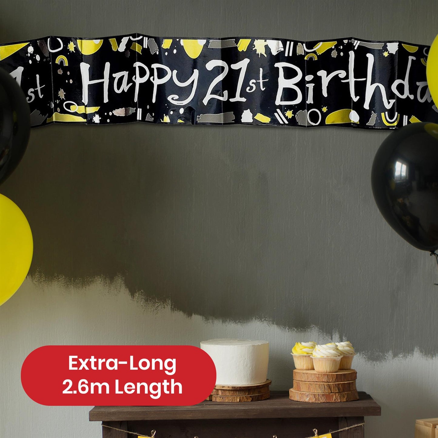 Happy 21st Birthday Black and White Recyclable Banner - 2.6m