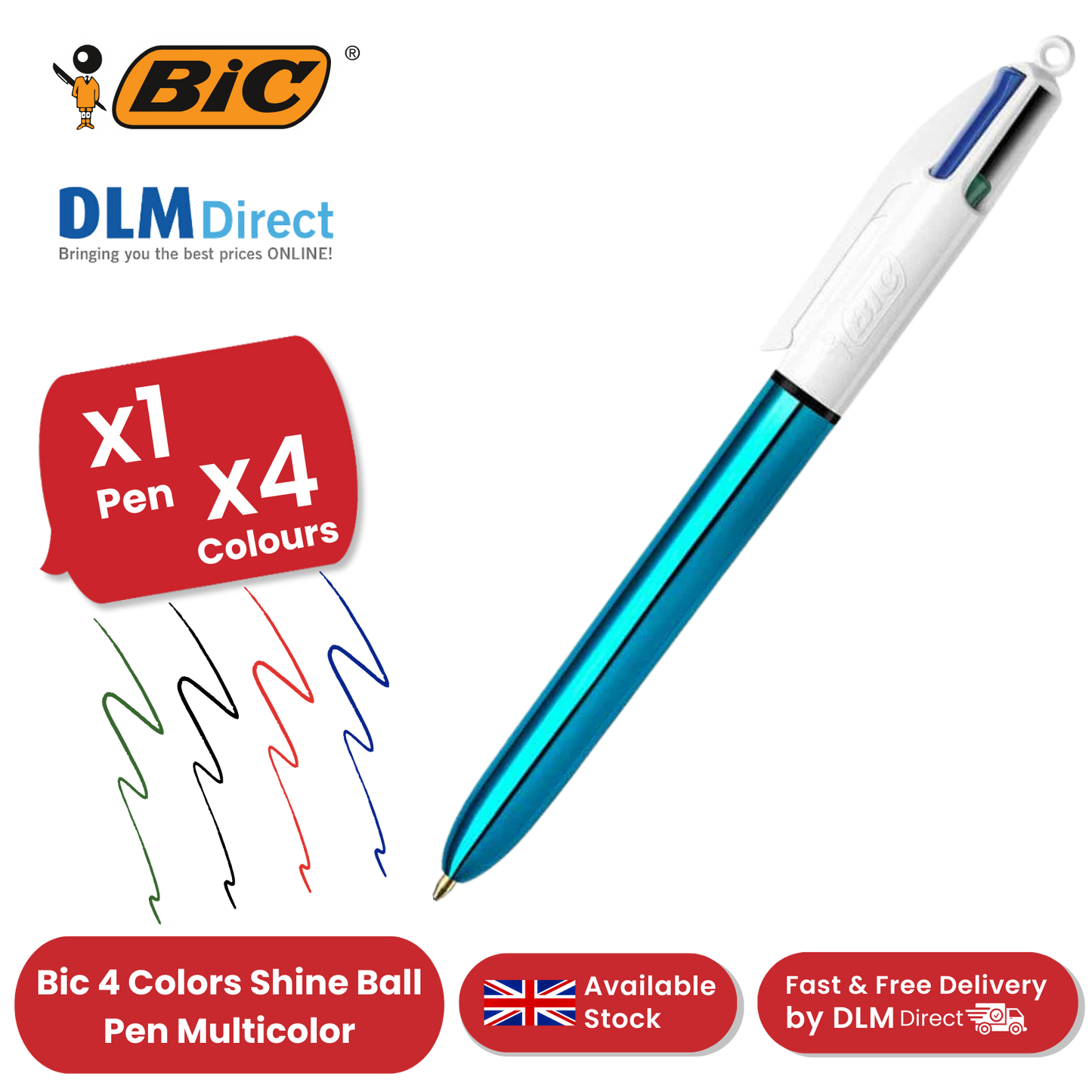 Bic 4 Colour Shine - Blue - Single Pen