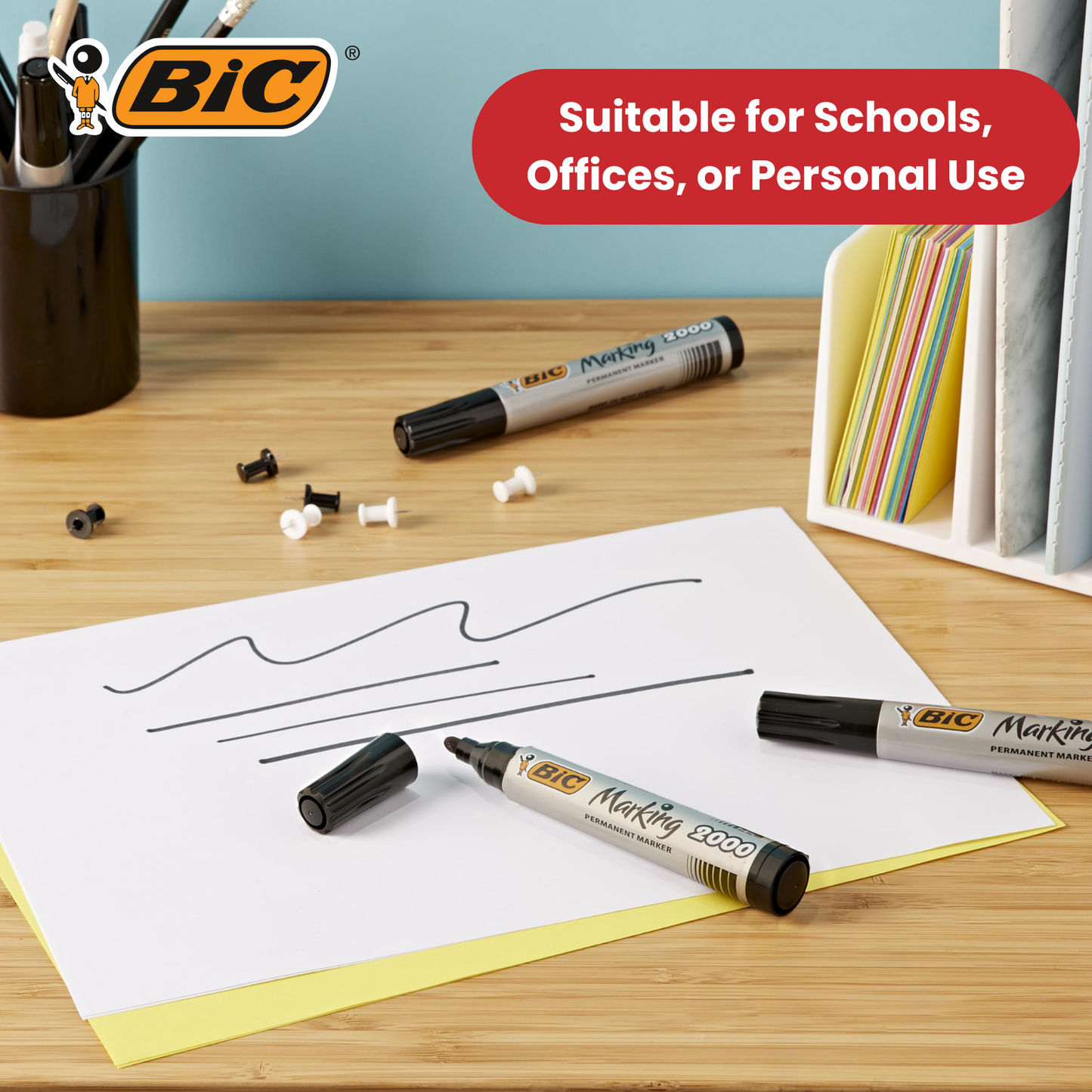 Bic 2000 Permanent Black Bullet Tip Marker 820915 - Single Pen Bic 2300 Permanent Black Bullet Tip Marker - 5 Single Pens
