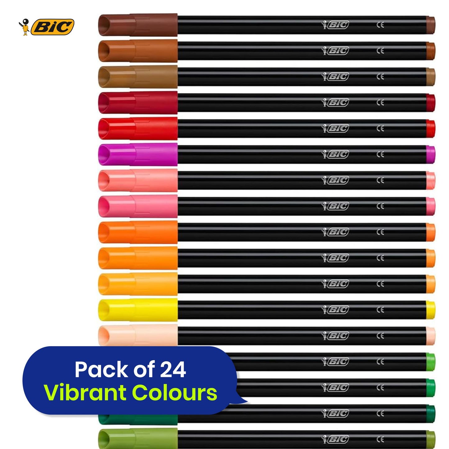 BIC Intensity Felt Tip Pens 24 Pack Fine Nib Washable Vibrant Ink