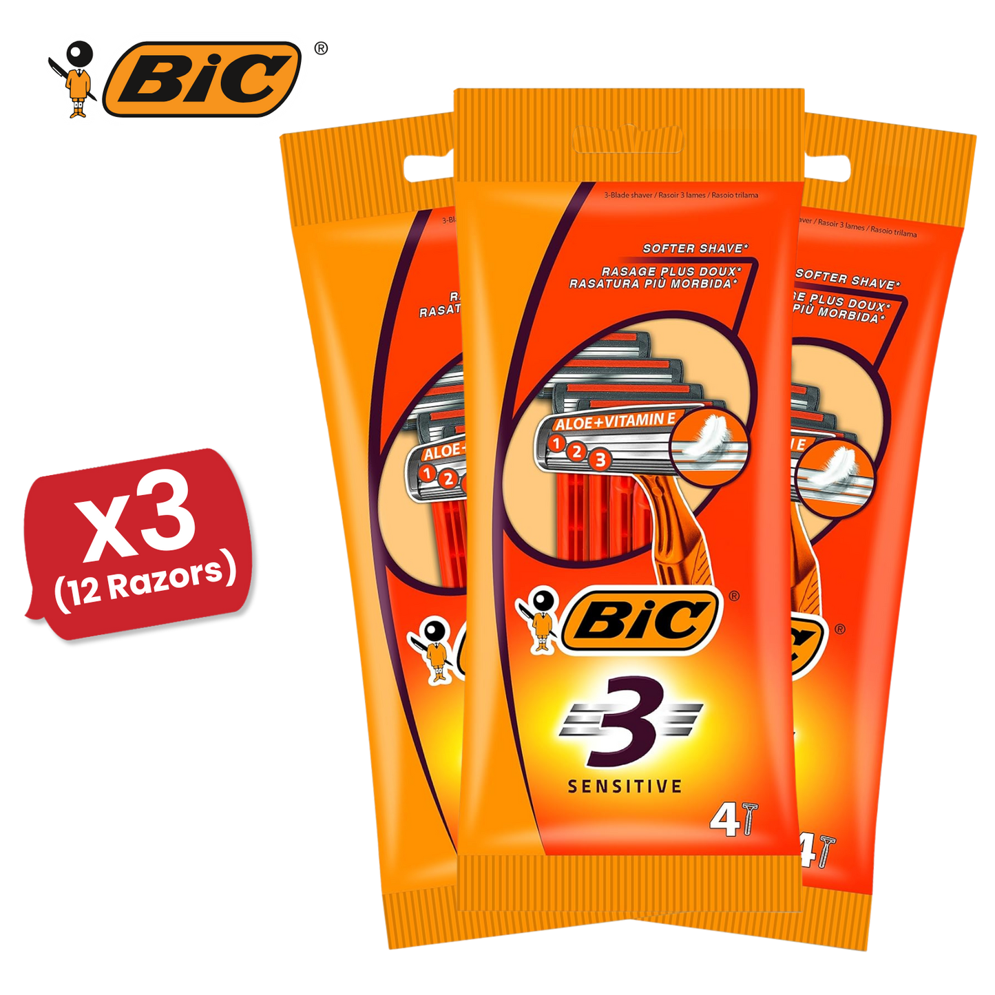 Bic 3 Sensitive Razors 4 - 1 Pack