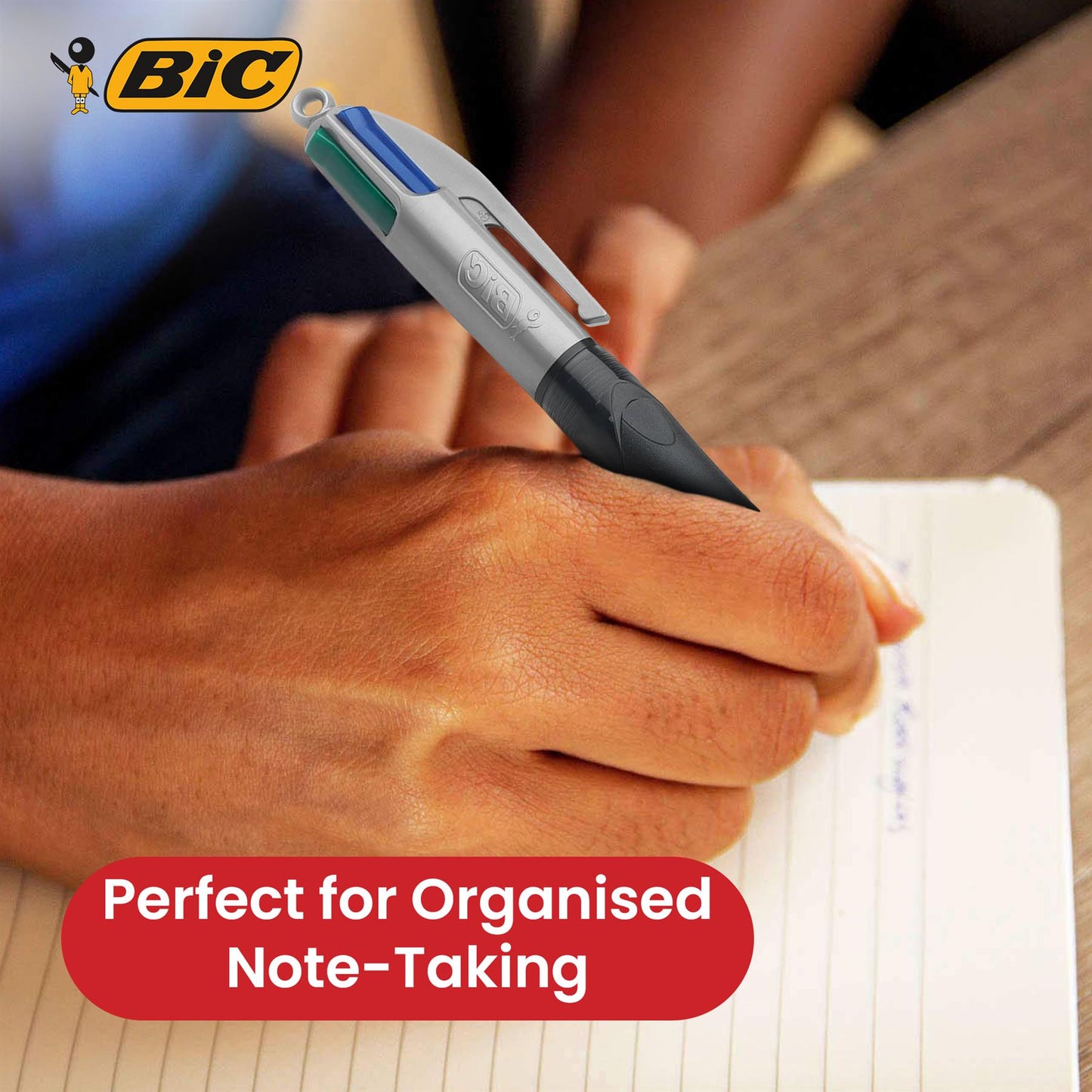 BIC 3x Grip 4 Colours Pens Multicoloured Pens with Rubber Grip for Writing