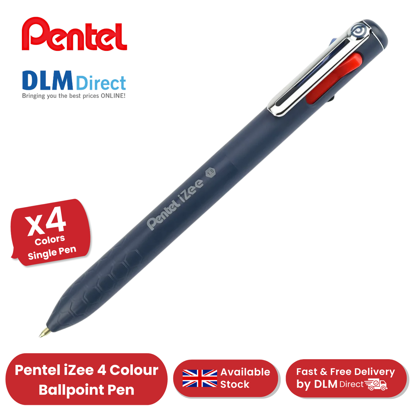 Pentel iZee 4 Colours Retractable Ballpoint Pens, Standard - Single Pen