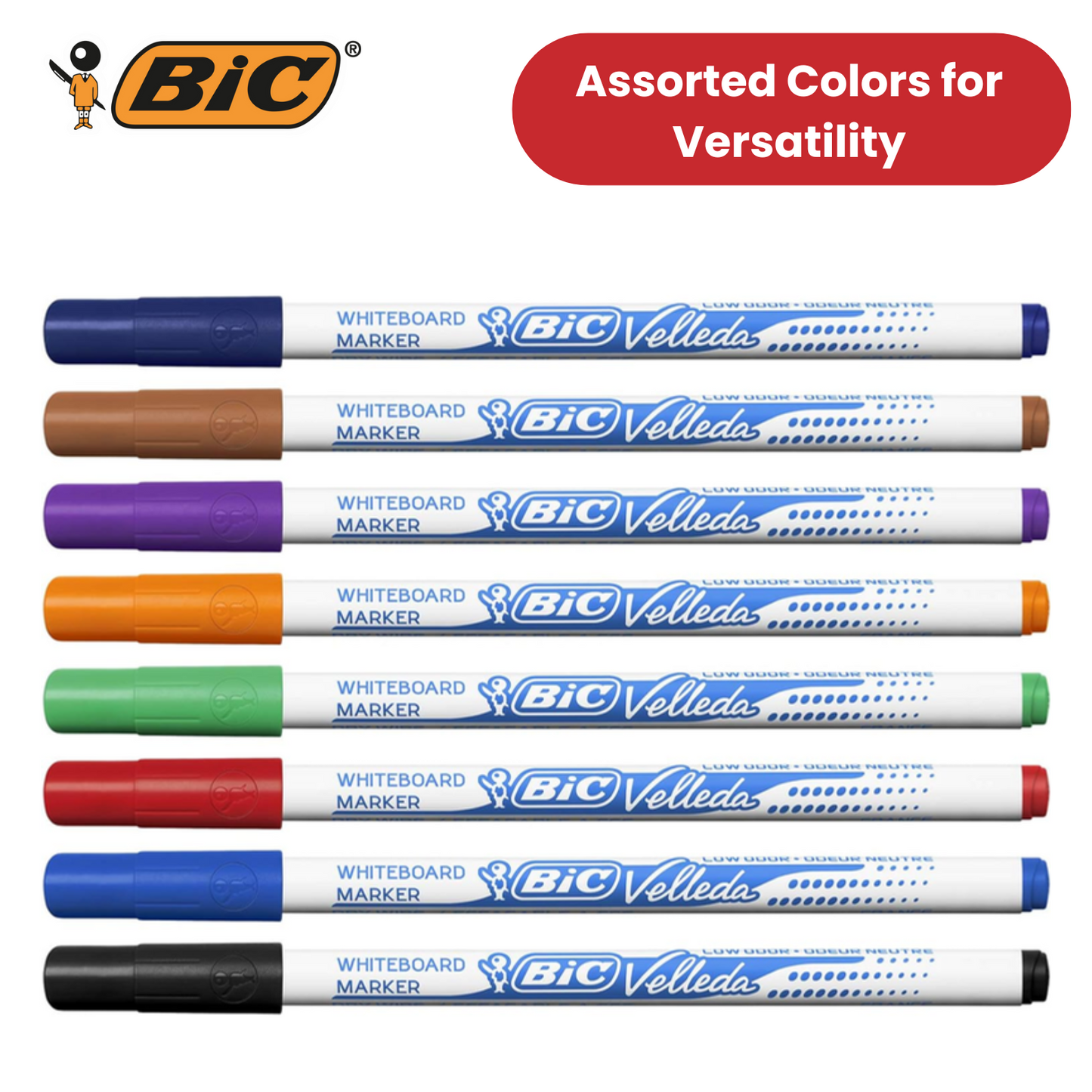 BIC Velleda Whiteboard Marker Pens Fine Tip - Assorted Colours, Classpack of 72