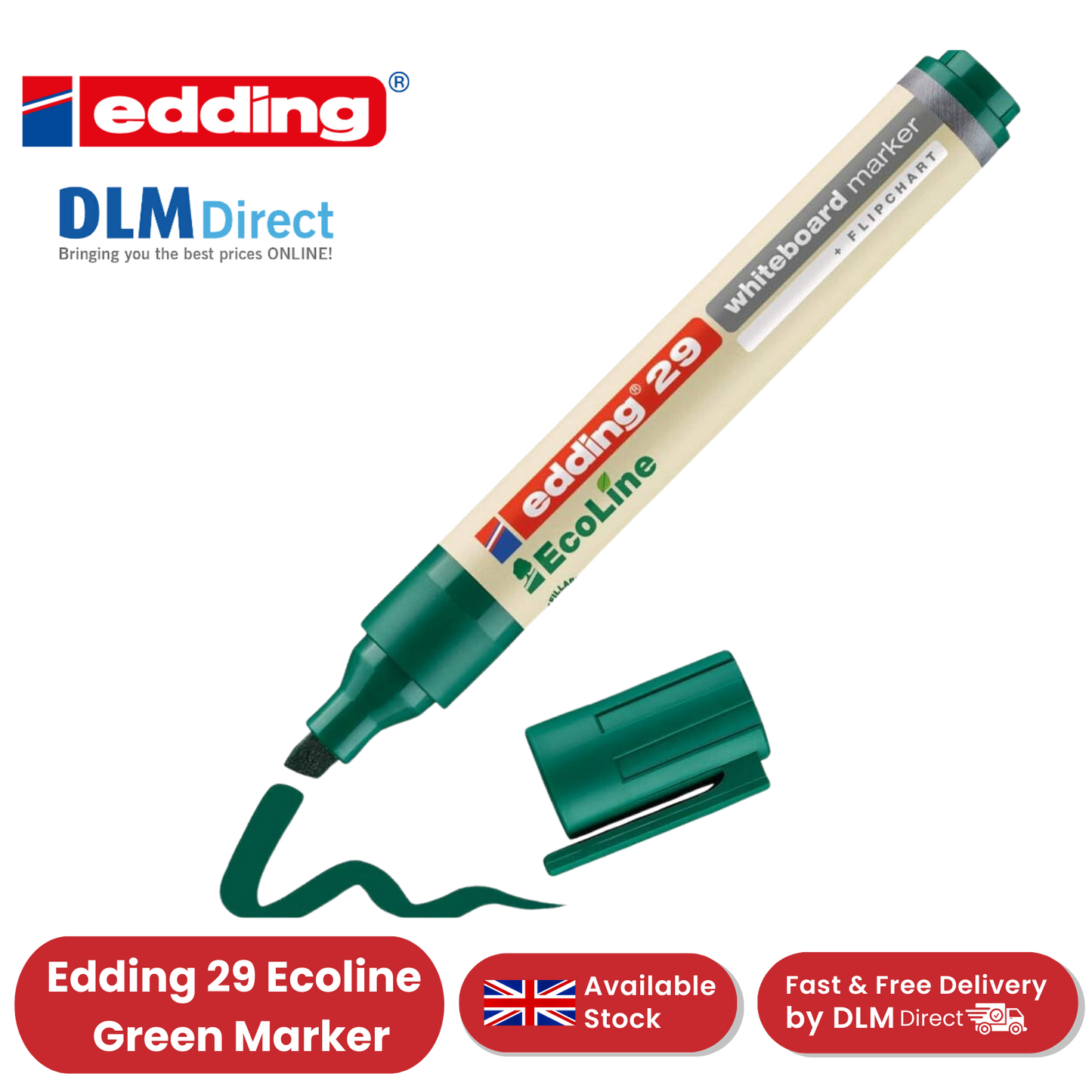Edding 29 Ecoline Whiteboard EcoFriendly Multiple Markers Chisel Tip 1-5mm Green