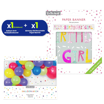 Balloon Garland and Birthday Girl Banner Set for Colourful Party Decor