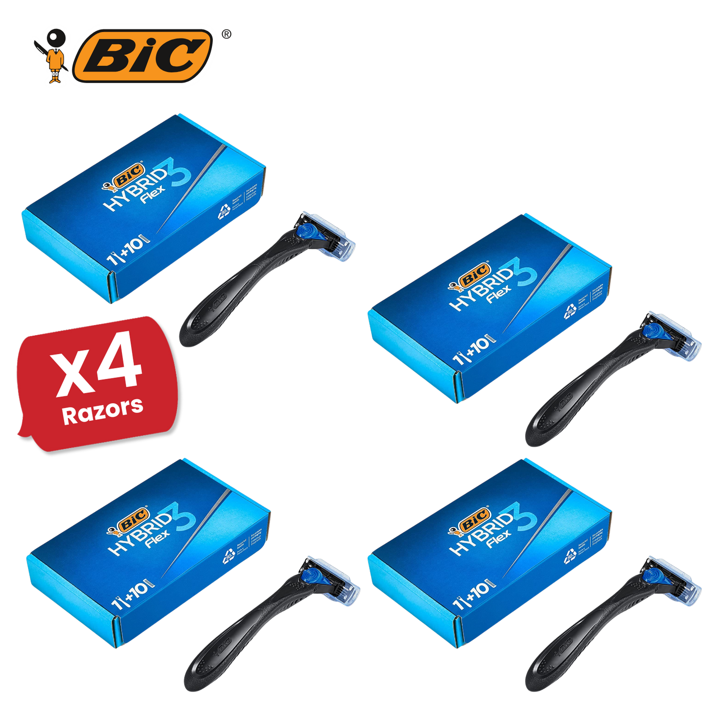 BIC Hybrid 3 Flex Refillable Men's Razor - 1 Handle + 10 Blades Pack