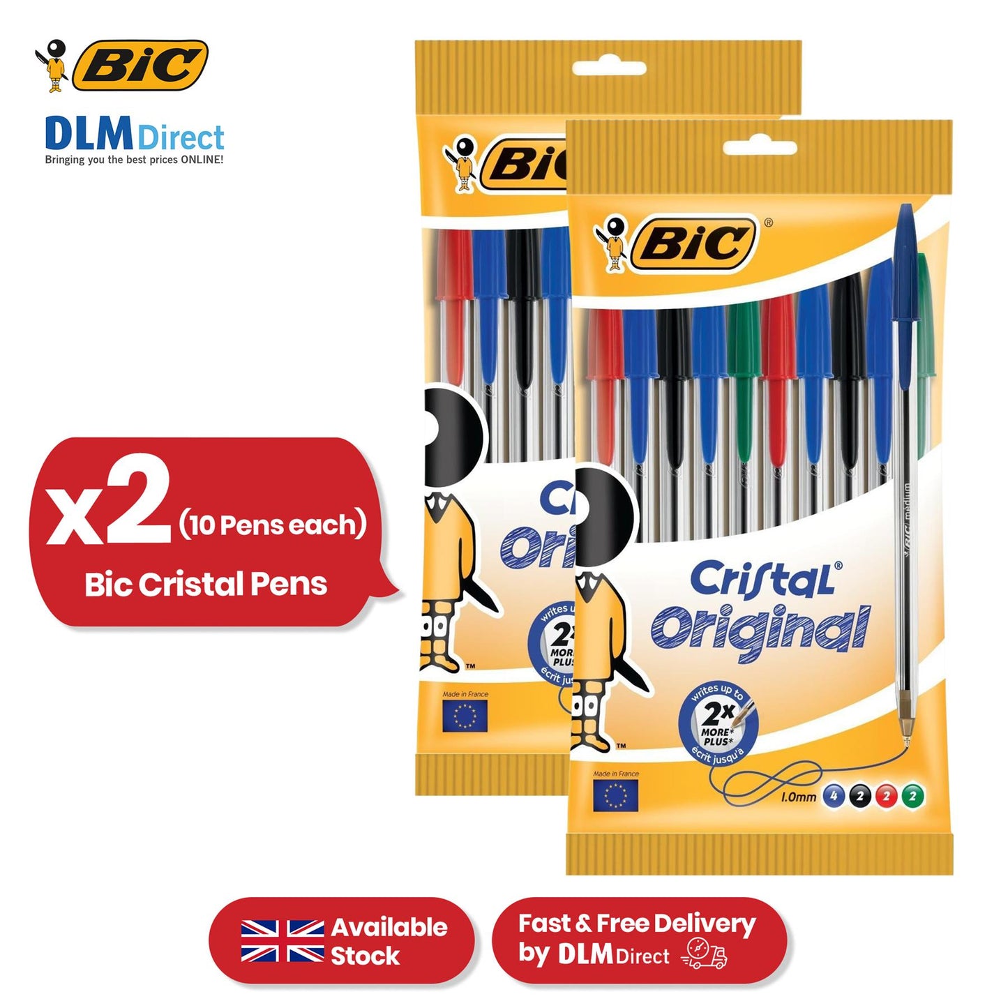 BIC Cristal Ballpoint Pens - Multicolour Writing Pens, 1.0mm Tip Biros for Meeting Details