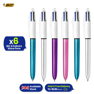 Bic 4 Colours Pack of 6 includes 2 Shine Sliver, 1 Shine Pink, 2 Shine Blue, 1 Shine Purple
