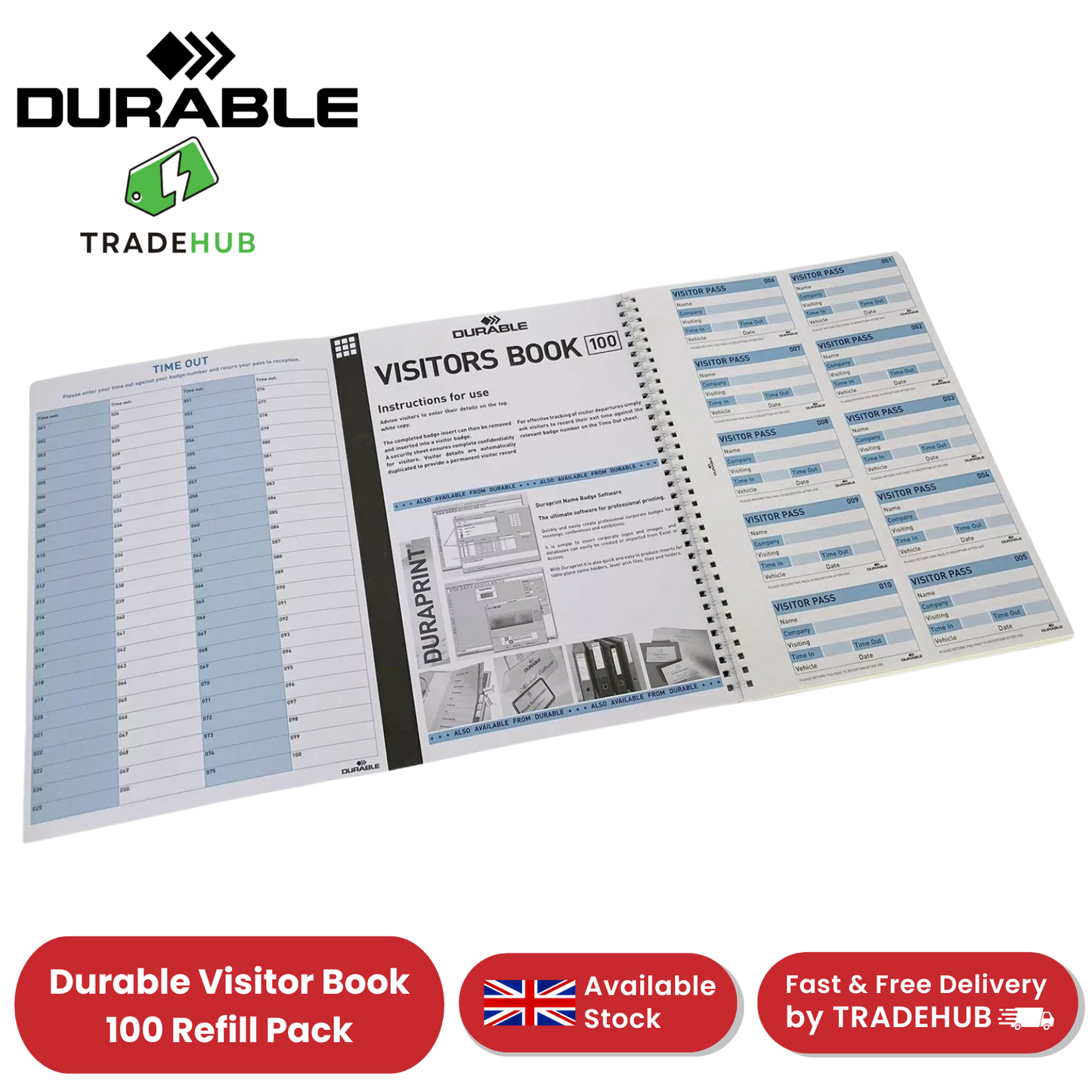 Durable Visitor Book 100 Refill Pack - 100 Perforated 90 x 60 mm Visitor -1 to 5