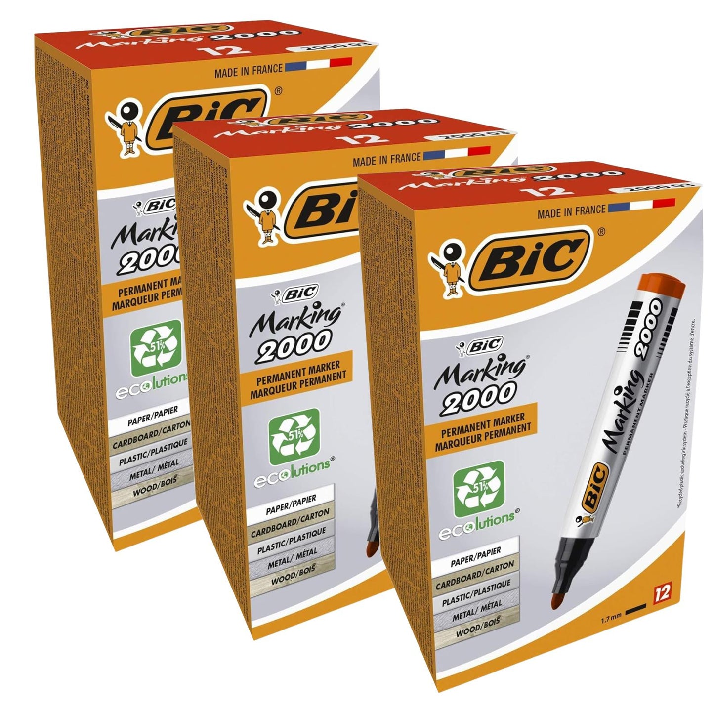 BIC Marking 2000 ECOlutions Permanent Bullet Tip Markers Red - 12 - 1 to 5 Packs