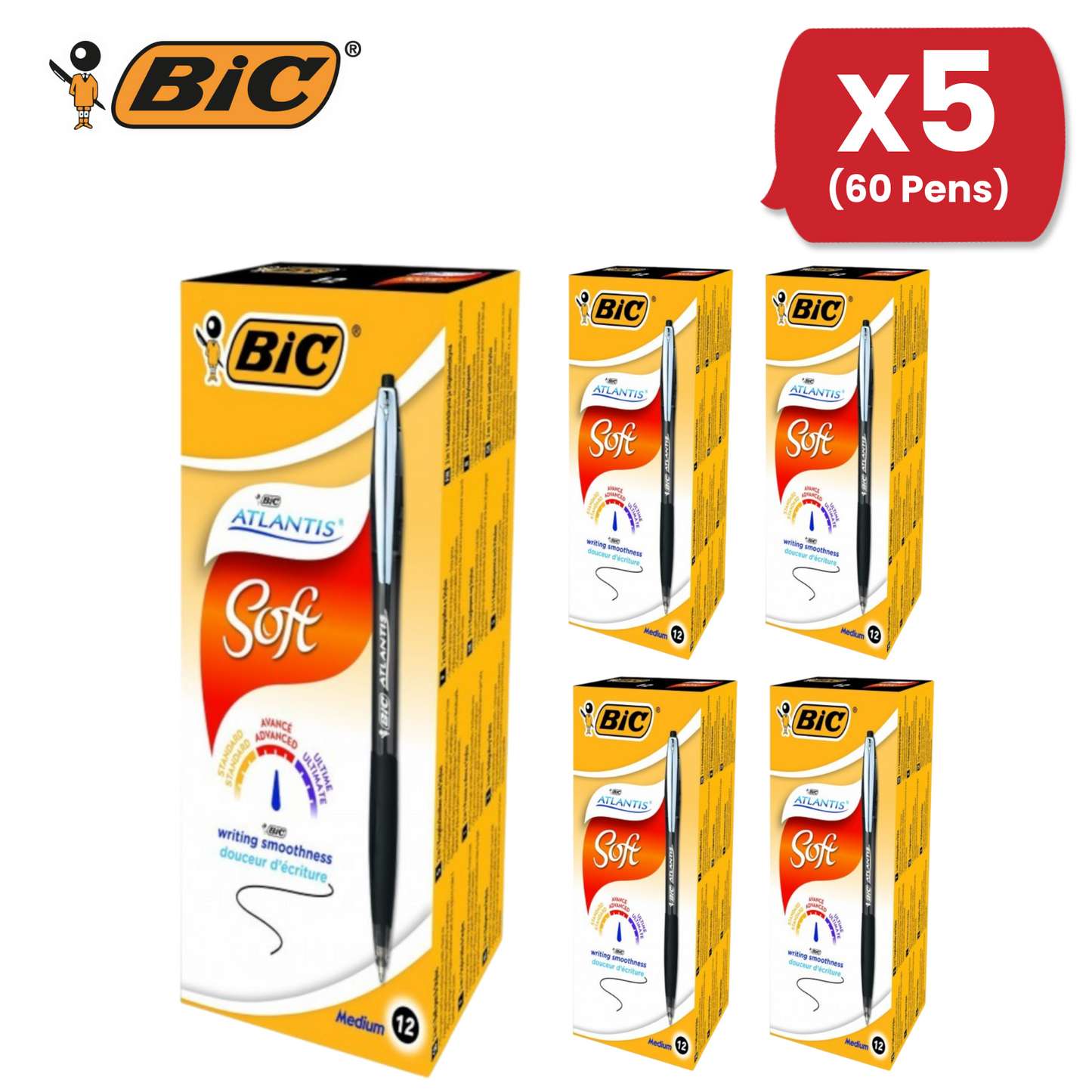 BIC Atlantis Classic Ballpoint Ball Pens Black Colour- Medium Tip - Pack of 12