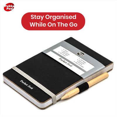 Pukka Pad Pocket Book - 200 Pgs A7 Black Notepad with Pencil & Elastic Strap for Journaling