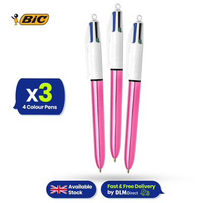 Bic 4 Colour Shine - Pink - Pack of 3