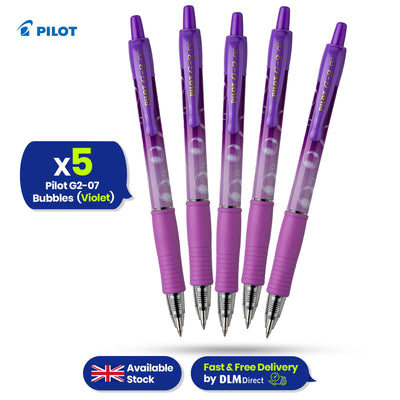 Pilot G2 Gel Pen Bubble Violet Pack of 5 Blue Gel Ink 0.7mm Ergonomic Grip