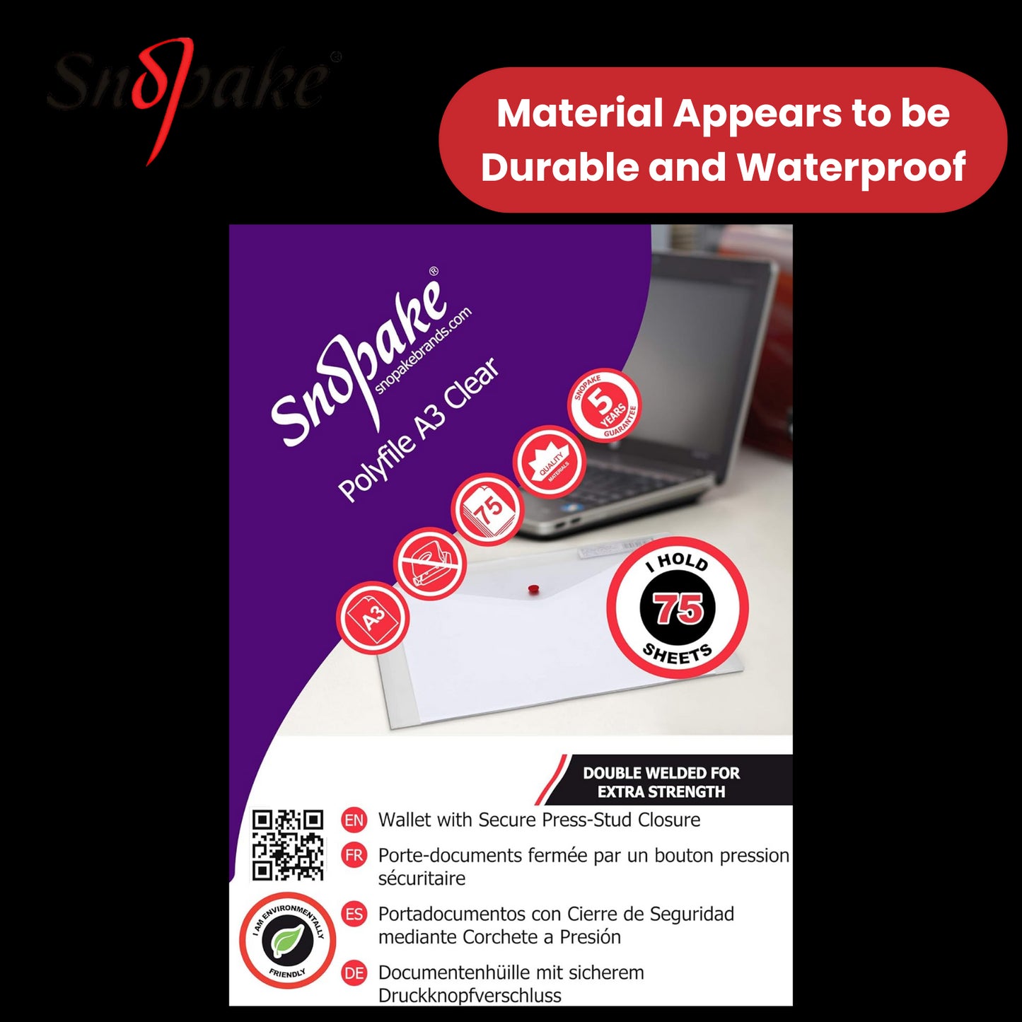 Snopake Polyfile Wallet A3 Clear - Durable Document Storage Solution Pack of 5