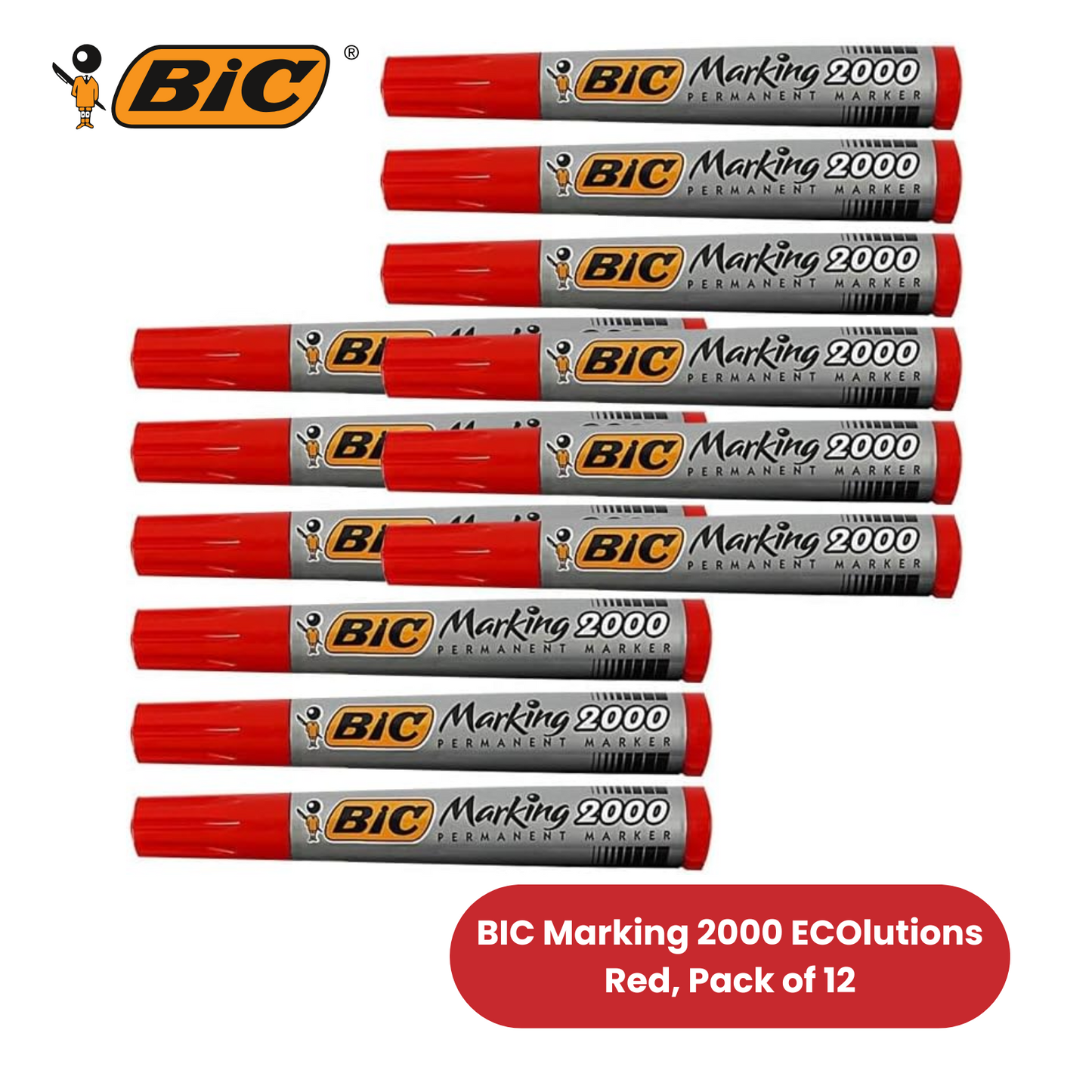 BIC Marking 2000 ECOlutions Permanent Bullet Tip Markers Red - 12 - 1 to 5 Packs