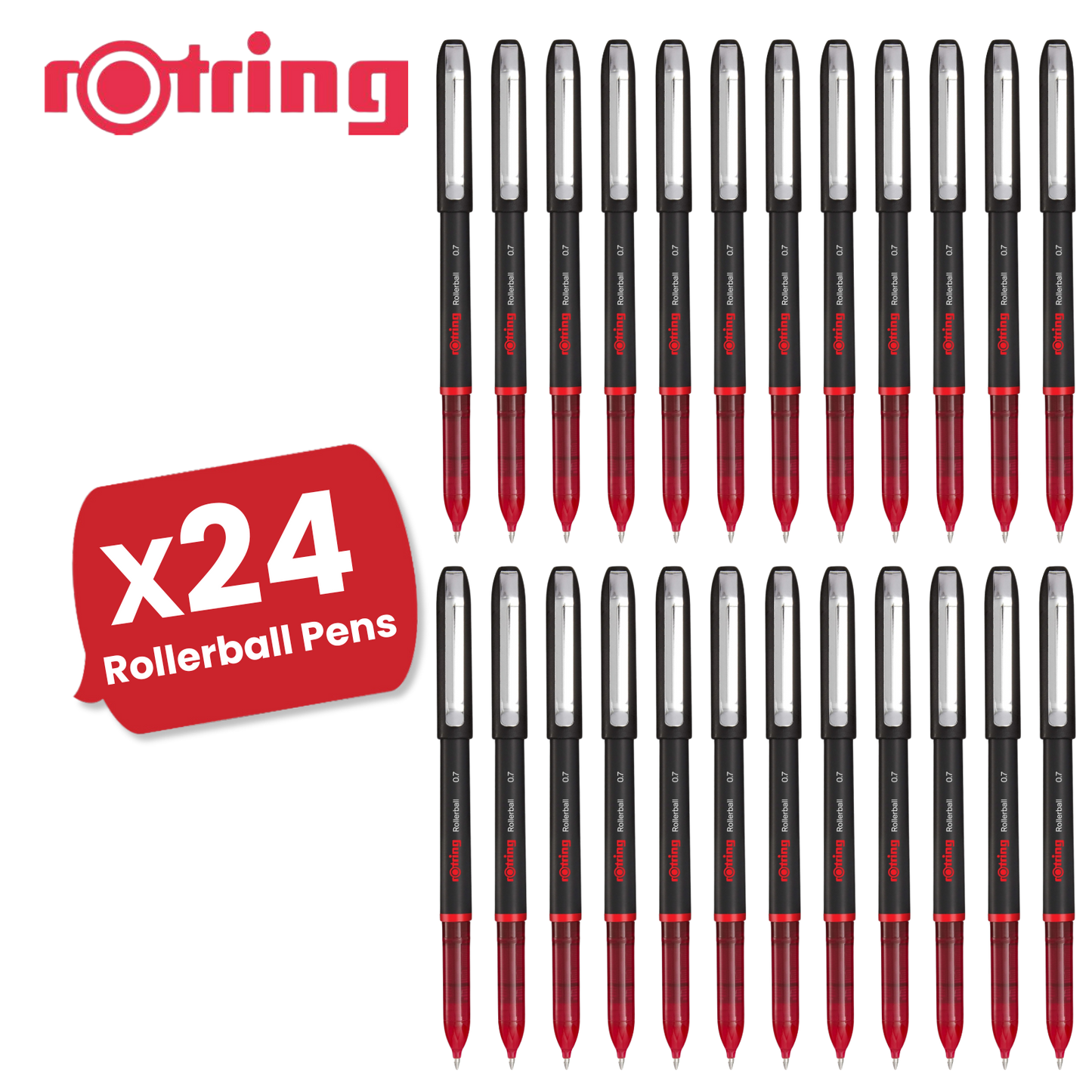rOtring Rollerball Pen Fine Point 0.7mm - Red Ink, Smooth & Precise Writing